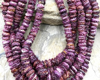 Purple spiny oyster 10mm rondelle beads, 16 inch strand