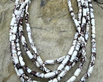 Rare arizona wild horse handcut 3x9mm tube beads, 12 inch strand/35-37 beads