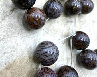 Rare aa+ high pattern utah dinosaur bone 12mm round beads, set of 3 beads (copy)