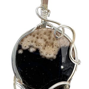 Heidi white designs wire wrapped pendant fossilized palm wood in sterling silver