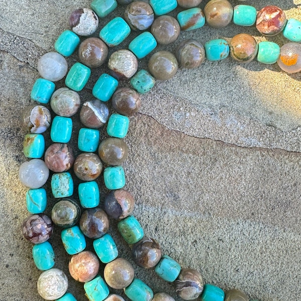 Chilean turquoise (chile) and thunderegg (australia) designer bracelet stands, 8 inch strand