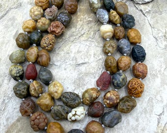 Rare aaa+ natural gobi desert agate (southeast asia) rounded nugget beads 8-10mm, 8 inch strand/ 20 beads