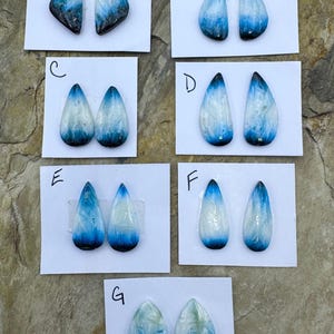 Blue ice glacierite (indonesia) freeform designer cabochon pairs (only c,d, e, & g available)
