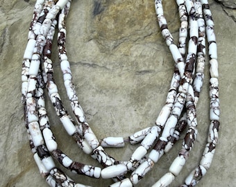 Rare arizona wild horse handcut 3x9mm tube beads, 12 inch strand/35-37 beads