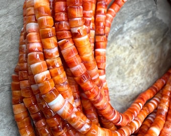 Cuentas heishi de ostra espinosa naranja de 4 mm, una hebra de 40 cm (16 pulgadas)