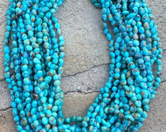 Rare number 8 turquoise (nevada) 4-6mm rounded nuggett beads, 15 inch strand 74-78 beads