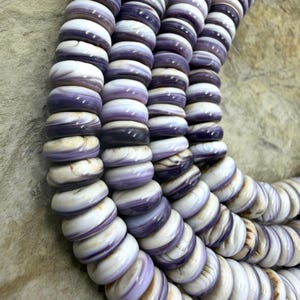 Purple wampum/quahog shell 8mm button beads,16 inch strand//100-105 beads