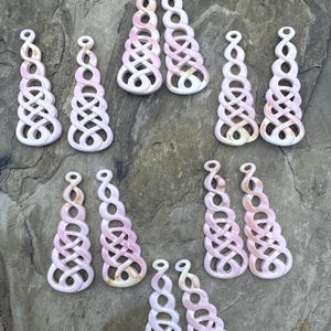 Pink queen conch shell carved earring bead pairs 8x50mm, one pair