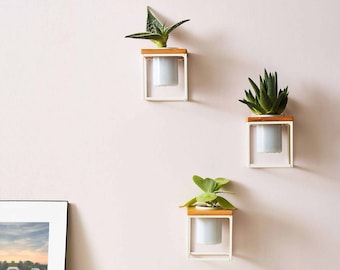 Coastal Pablo Cube with White Metal Stand- Set Of 3 | Floral Vase and Succulent Planter for Table Centerpieces, Unique Home Decor and Gifts