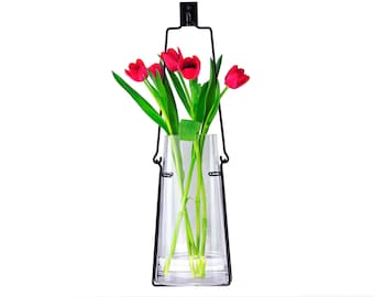 19" Hanging Lantern Glass Vase & Wall Hook | Farmhouse Wall Decor | Unique Wall Vase for Floral Arrangement | Air Plant Holder Gift