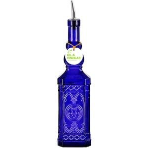 14&quot; Ornate Recycled Glass Oil or Vinegar Bottle with Pour Spout | Elegant Olive Oil Bottle | Farmhouse Kitchen Decor | Unique Gift for Women