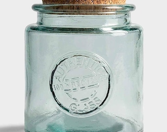 Recycled Glass Jar with Cork Lid – Wide Mouth Storage Canister, 27 oz, Eco Friendly Pantry Organizer for Candy, Spices, or Bath Salts