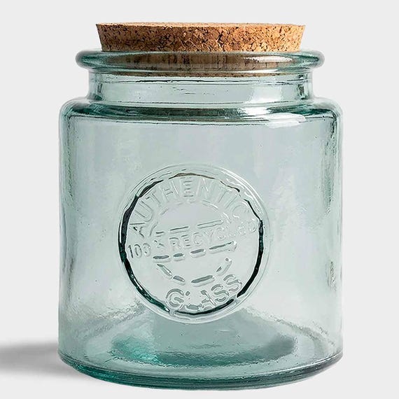 Recycled Glass Jar with Cork Lid – Wide Mouth Storage Canister, 27 oz, Eco Friendly Pantry Organizer for Candy, Spices, or Bath Salts