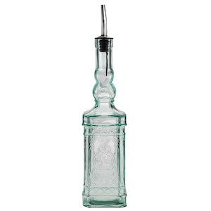 Ornate Recycled Glass Olive Oil & Vinegar Bottle with Pour Spout Clear