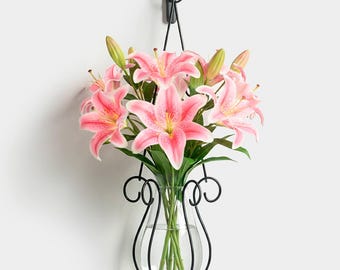 31" Hanging Basket Vase | Elegant Wall Hanging Plant Hanger | Glass Flower Vase for Floral Arrangements | Farmhouse Wall Decor Gift