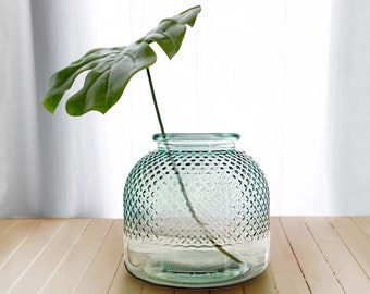 9 1/2" Diamond Vase 100% Recycled Glass Container