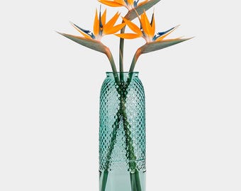 Diamond Glass Vase – Tall Recycled Glass Floor Decor, 18" Tall, Centerpiece for Home, Kitchen, or Event Floral Arrangements