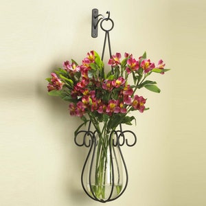 31&quot; Hanging Basket & Drop Vase | Elegant Wall Hanging Plant Hanger | Glass Flower Vase for Floral Arrangements | Farmhouse Wall Decor Gift
