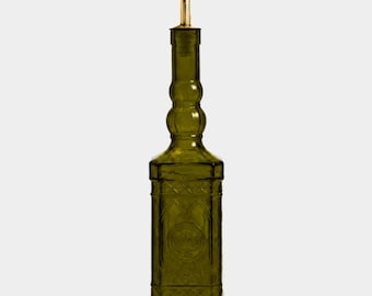 Ornate Recycled Glass Olive Oil & Vinegar Bottle with Pour Spout - Vintage Green