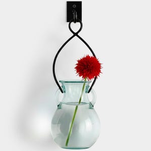 12" French Country Hanging Glass Vase & Wall Hook | Farmhouse Wall Decor | Stylish Wall Hanging Planter | Glass Vase for Floral Arrangement