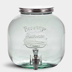 Dispensador de bebidas de vidrio reciclado con grifo – Soporte pequeño para bebidas, 1.5 galones, decoración de mesa moderna para bodas, eventos y fiestas.