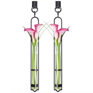 Florence Hanging Pendant Tube Vase With Wall Hook - Set of 2