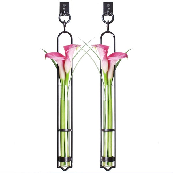 Florence Hanging Pendant Tube Vase With Wall Hook - Set of 2