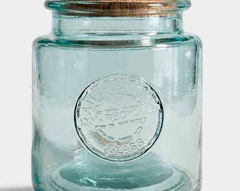 Authentic Recycled Glass Jar with Cork Lid – Wide Mouth Pantry Storage Canister, 50 oz, Eco Friendly Kitchen Organizer or Large Candy Jar