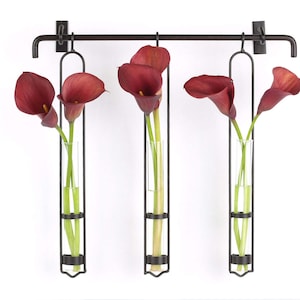 Triple Florence Hanging Pendant Tube Vase With Metal Bar Hanger