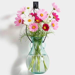18" French Country Hanging Glass Vase & Wall Hook | Elegant Wall Vase for Floral Arrangements, Home Decor and Housewarming Gift