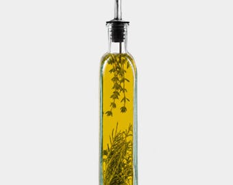 12" Rectangle Recycled Glass Oil or Vinegar Bottle with Pour Spout Olive | Oil Bottle Glass Dispenser | Unique Kitchen Gifts | Cooking gift
