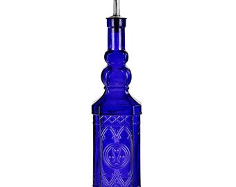 23.7 oz Cobalt Blue Ornate Oil or Vinegar Bottle with Spout, 100% Recycled Glass by Couronne Co.