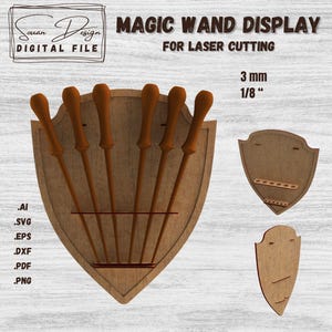 Appendiabiti da parete con bacchetta magica in legno SVG - Design ventola scudo - File digitali per il taglio laser (AI, DXF)