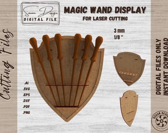 Wooden Wand Holder SVG - Wall Fan Design in Shield Shape - Digital Files for Laser Cutting (AI, DXF) - easy laser cut file