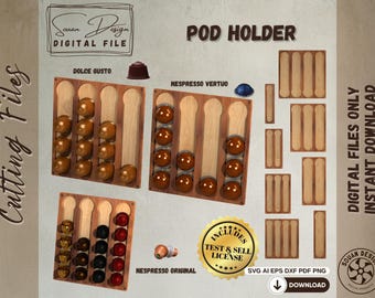 Coffee Pod Holder SVG - Nespresso Original, Vertuo & Dolce Gusto Capsule Rack - Coffee Pod Display Storage - Pod Holder Laser Cut File