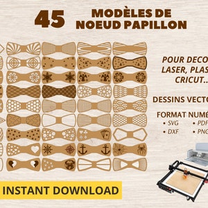 45 file SVG per il taglio laser di papillon | Papillon in legno | set di papillon dxf | papillon Cricut