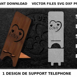 Supporto per telefoni cellulari amore in formato SVG per il taglio laser, supporto per smartphone nel disegno vettoriale in formato SVG, DXF e STL