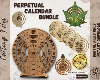 Perpetual Calendar Laser Cut Files | Bundle of 8 SVG PDF Designs | Wood Desk Decor | Glowforge xTool CNC | Digital Download