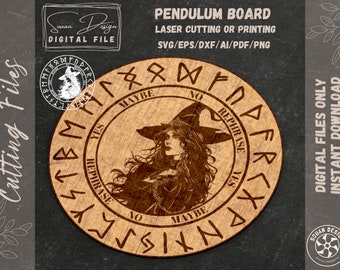 Witch Pendulum Board SVG – Dowsing Board Laser Cut File · Viking Runes · Esoteric Divination · Dxf AI Eps Pdf Png