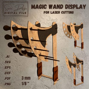 Présentoir à Baguettes Magiques SVG - Fichier de Découpe Laser  - Design Hache Épique - Fichier numérique - support baguette - DXF, AI