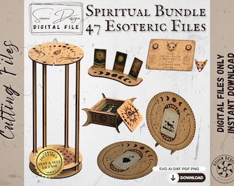 Spiritismus-Paket – 47 esoterische Svg- und Dxf-Dateien | Pendelbrett, Ouija-Brett, Tarot-Boxen, Wahrsagewerkzeuge – Laserschneiden