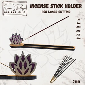 Support d'encens en forme de lotus SVG - Fichiers de découpe laser faciles - Porte-encens décoratif en bois spirituel - Brûleur Encens - DXF