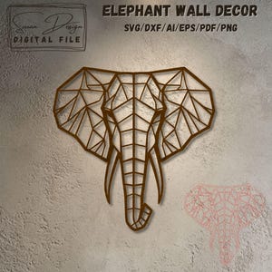 Art mural Eléphant Géométrique SVG - Fichier pour Découpe Laser - glowforge, Silhouette, DXF, AI, Art mural bois et métal