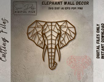 Geometrischer Elefant SVG Wandkunst - Laserschneidedatei - Glowforge, Silhouette, DXF, AI, Holz- und Metallwandkunst