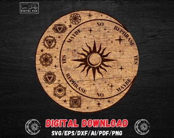 Crescent Moon and Sun Mantra Pendulum Board - Digital File for Laser Cutting/Engraving or Printing