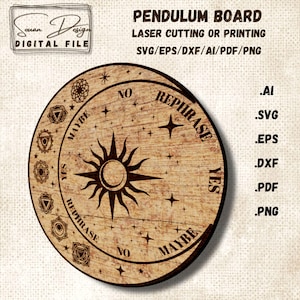 Planche Pendule SVG pour Divination avec Design Mantra - Design Numérique pour Gravure Laser - Outil Mystique de Divination Oui Non - DXF