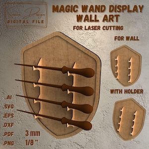 Pantalla de varita mágica de madera - Montaje en pared del asistente - Archivo digital cortado con láser - Escudo decorativo - DXF - SVG - AI