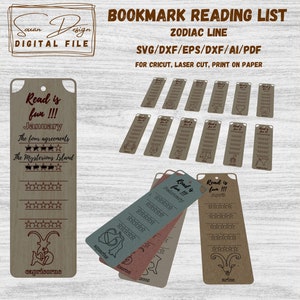 Marque-page de Suivi de Livre SVG, Signe du zodiaque, Cricut, Imprimable, Découpe Laser, Fichiers DXF pour laser, Signets à imprimer.