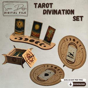 Set Tarot Divinatoire – Plateau Altar, Support de Tirage & Boîte de Rangement – Fichiers de Découpe Laser SVG