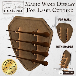 Magic Wand Display SVG – Pentagon Shield Wand Holder Laser Cut · Wall & Freestanding · Fantasy Decor Dxf AI Eps Pdf Png